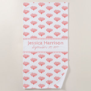 Cute Tropical Coral Custom Beach Towel