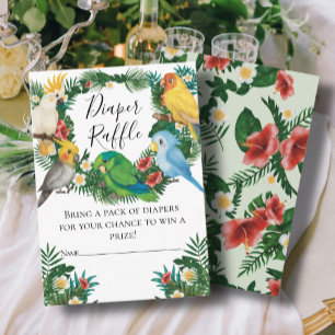 Cute Tropical Exotic baby Parrots Diaper Raffle En Enclosure Card