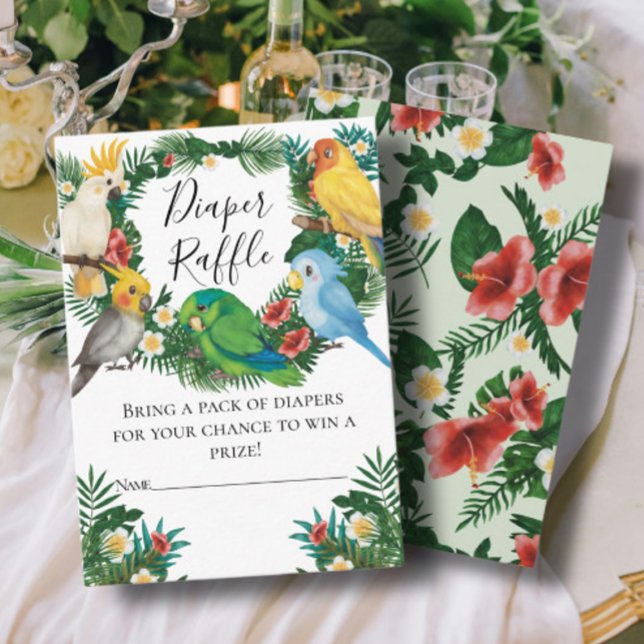Cute Tropical Exotic baby Parrots Diaper Raffle En Enclosure Card (Creator Uploaded)