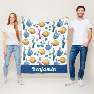 Cute Tropical Fish Nautical Sea Ocean Pattern Fleece Blanket