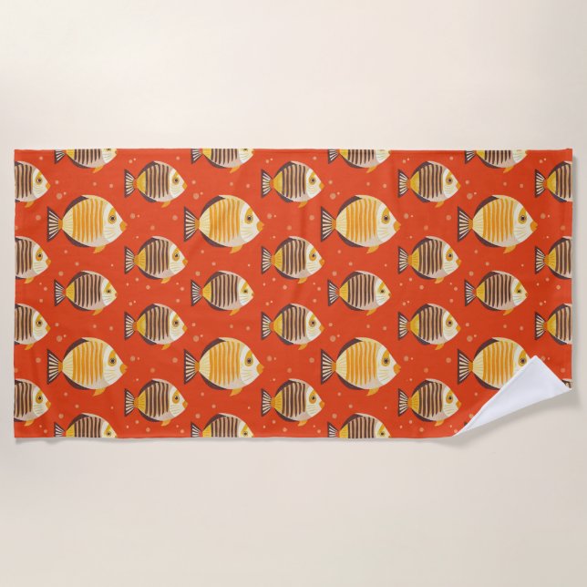 Cute Tropical Fish Pattern  Beach Towel (Front)