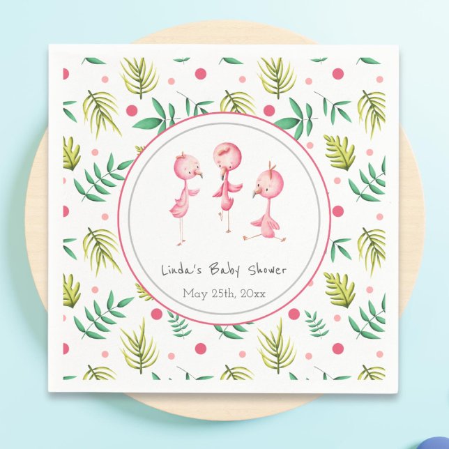Cute Tropical Flamingo Personalized Baby Shower Napkin (Creator Uploaded)