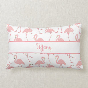 Cute Tropical Flamingos Pink and White Lumbar Pillow