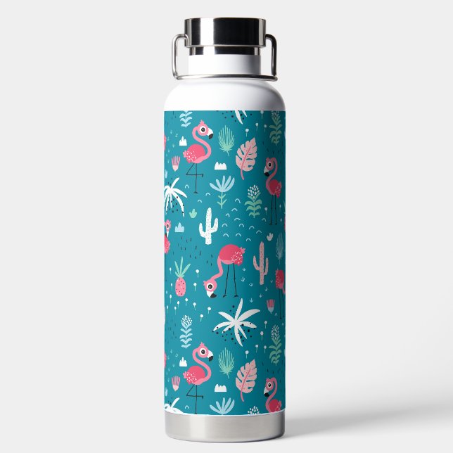 Cute Tropical Flamingos Water Bottle (Back)