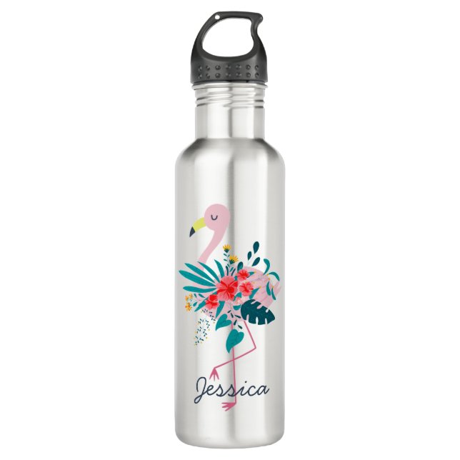 Cute Tropical Floral Flamingo Art Personalised  710 Ml Water Bottle (Front)