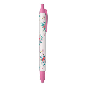 Cute Tropical Floral Flamingo Pattern Black Ink Pen