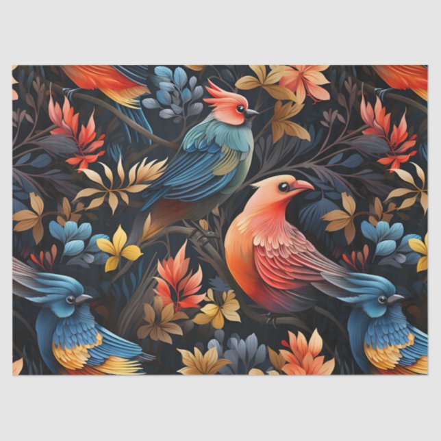 Cute Tropical Floral Jungle Birds Decoupage  Tissue Paper (Front)