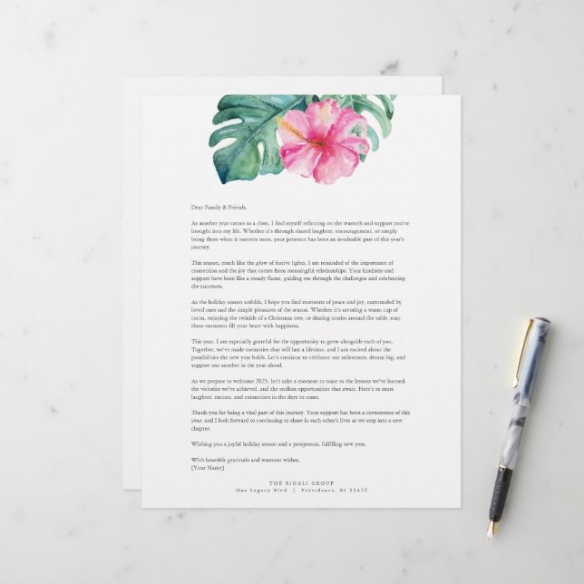Cute Tropical Floral Letterhead Template (Front/Back In Situ)