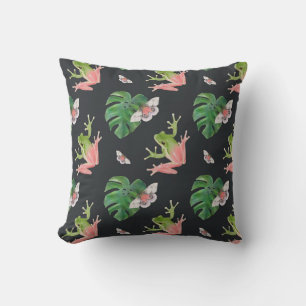 Cute Tropical Frog and Butterfly Pattern Throw Pillow
