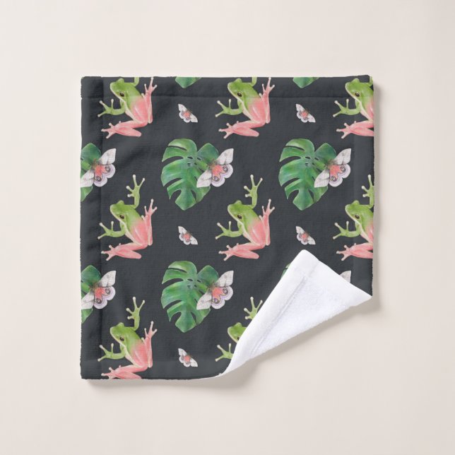 Cute Tropical Frog and Butterfly Pattern Wash Cloth (Wash Cloth)