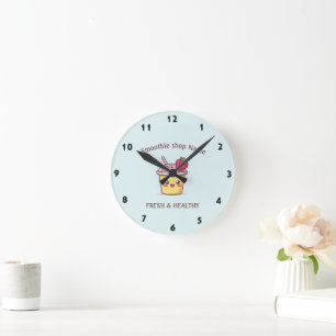 Cute Tropical Fruit Smoothies Fruit Kitchen shop Round Clock