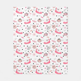 Cute Tropical Halloween – Ghosts & Flamingo Fleece Blanket