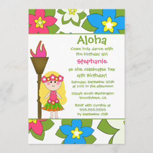 Cute tropical hula girls birthday party invitation