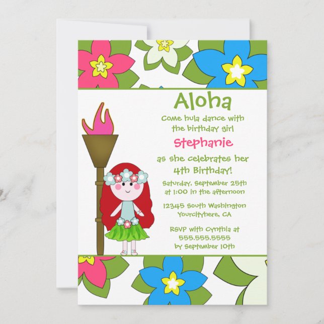 Cute tropical hula girls birthday party invitation (Front)