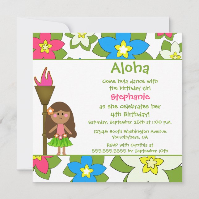 Cute tropical hula girls birthday party invitation (Front)