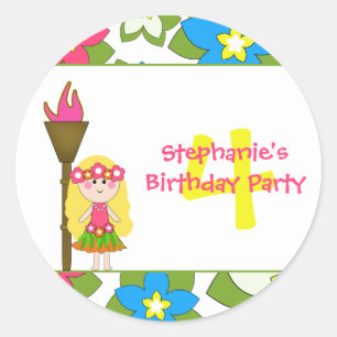 Cute tropical hula girls birthday party stickers