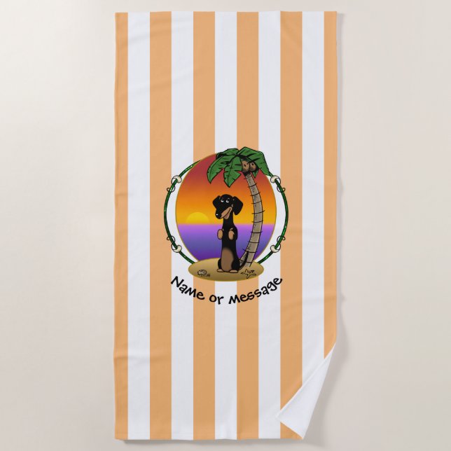 Cute Tropical Island Beach Dachshund (black & tan) Towel (Front)