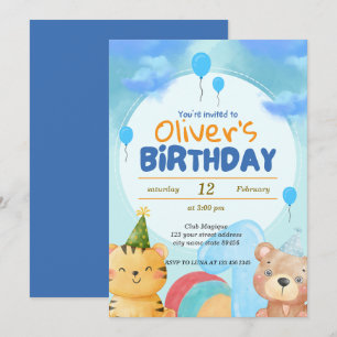 Cute Tropical Jungle Safari Wild One 1st Birthday Invitation
