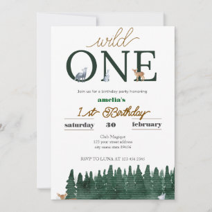 Cute Tropical Jungle Safari Wild One 1st Birthday Invitation