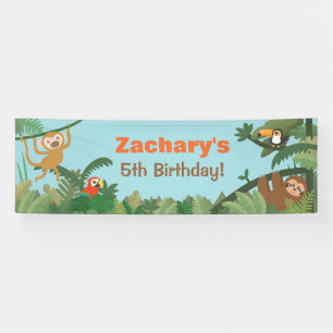 Cute Tropical Jungle Theme Animals Party Banner