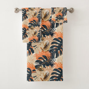 Cute Tropical leaf colourful pattern tiled Bath Towel Set
