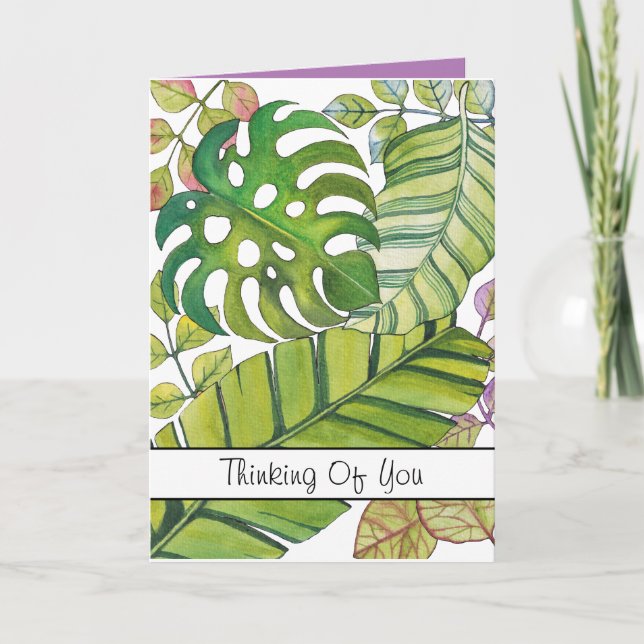 Cute Tropical Leaves In Watercolor Card (Front)