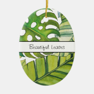 Cute Tropical Leaves In Watercolor Ceramic Ornament