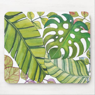 Cute Tropical Leaves In Watercolor Mouse Pad
