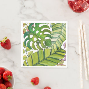 Cute Tropical Leaves In Watercolor Napkin