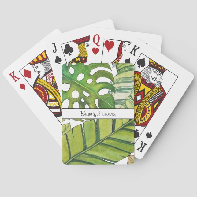 Cute Tropical Leaves In Watercolor Playing Cards (Back)