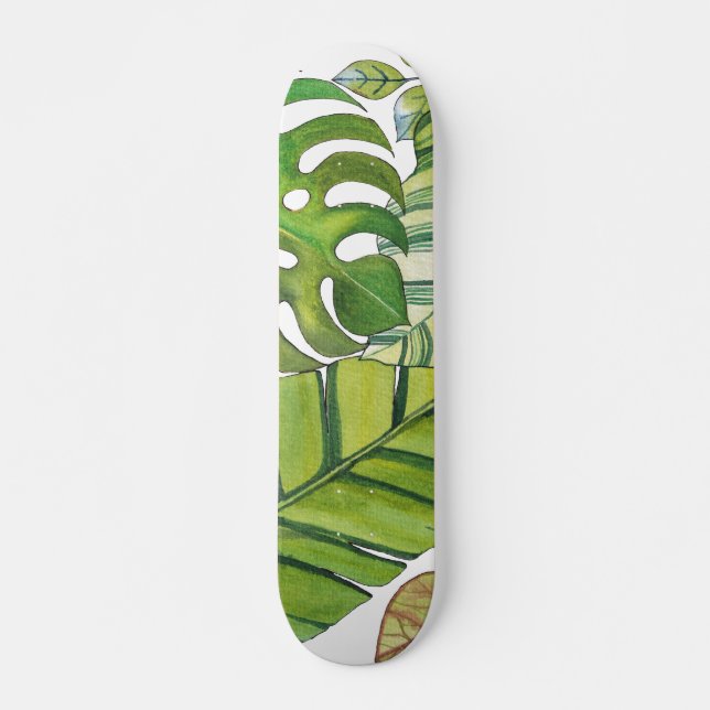 Cute Tropical Leaves In Watercolor Skateboard (Front)