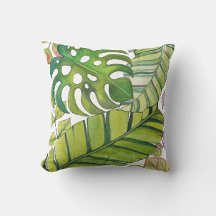 Cute Tropical Leaves In Watercolor Throw Pillow