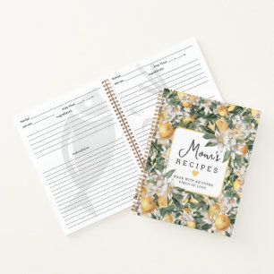 Cute Tropical Lemon Citrus Watercolor Recipe Notebook