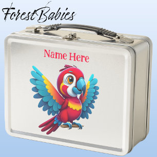 Cute Tropical Macaw Parrot Bird Cartoon Graphic Metal Lunch Box