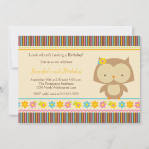 Cute tropical owl girls birthday party invitation