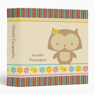Cute tropical owl school subject custom binder