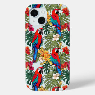 Cute tropical parrot pattern beach iPhone 15 case