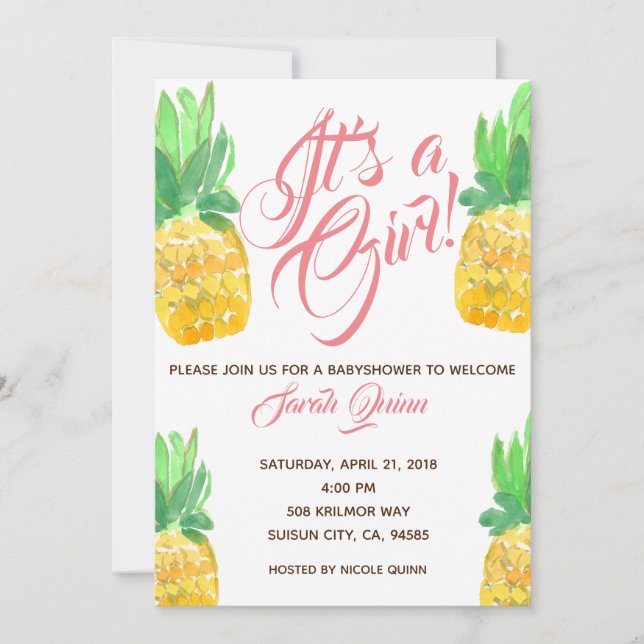 Cute tropical pineapple baby shower invite (Front)
