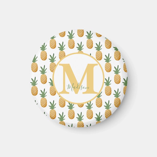 Cute Tropical Pineapple Monogram Name  Magnet (Front)