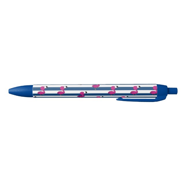 cute tropical pink baby flamingo navy blue striped blue ink pen (Bottom)