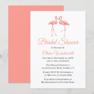 Cute Tropical Pink Flamingo Bridal Shower Invitation