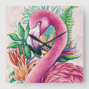 Cute Tropical Pink Flamingo Wall Clock