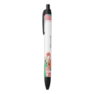 Cute Tropical Pink Flamingo Watermelon Black Ink Pen