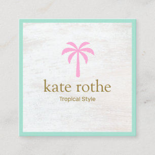 Cute Tropical Pink Palm Tree White Wood Calling Ca Card