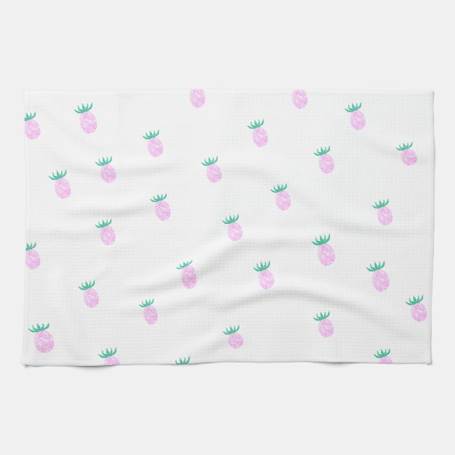 Cute Tropical Pink Pineapple Pattern Kitchen Towel (Horizontal)