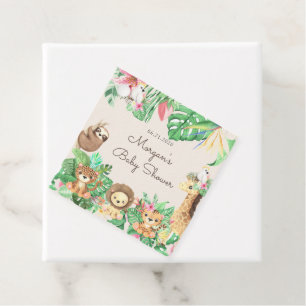 cute tropical safari animals baby shower monogram favour tags