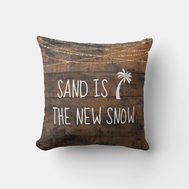 Cute Tropical Sand is the New Snow Palm Tree Icon Throw Pillow (Front)