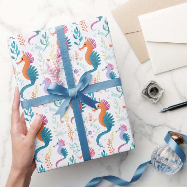 Cute Tropical Seahorse Ocean Beach Theme Wrapping Paper (Gifting)