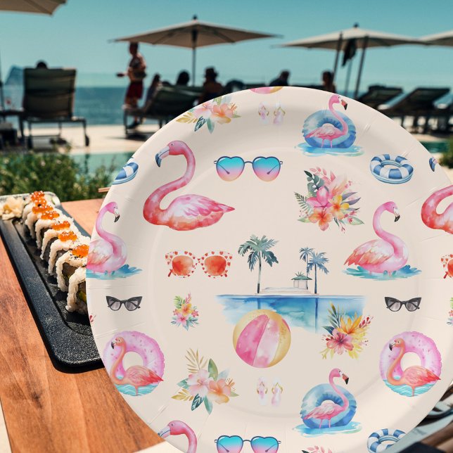 Cute Tropical Summer Watercolor Pattern Paper Plate (Creator Uploaded)