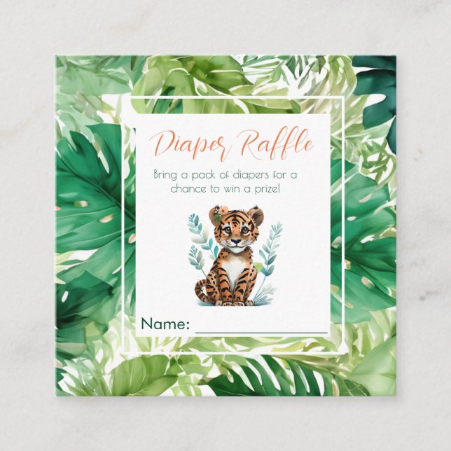 Cute Tropical Tiger Baby Shower Diaper Raffle Enclosure Card (Front)
